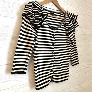 H&M Ruffle Shoulder Striped Cardigan Sweater, XS